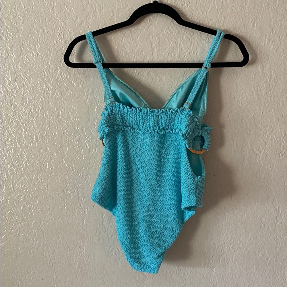 Cosita Linda Turquoise Triangle One-Piece Swimsuit Size M Adjustable Straps Chic - Picture 2 of 8